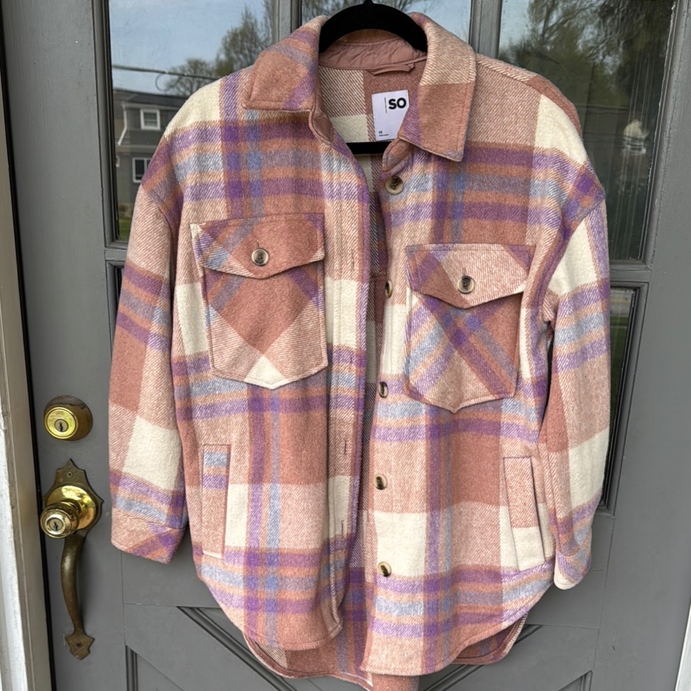 SO Women's Plaid Jacket - Pink and Cream